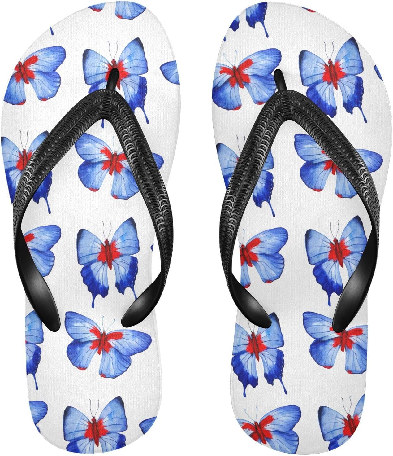 

Голубые пляжные шлепанцы с акварельным рисунком бабочки, резиновые нескользящие летние тапочки для душа и прогулок для мужчин и женщин Sinestour