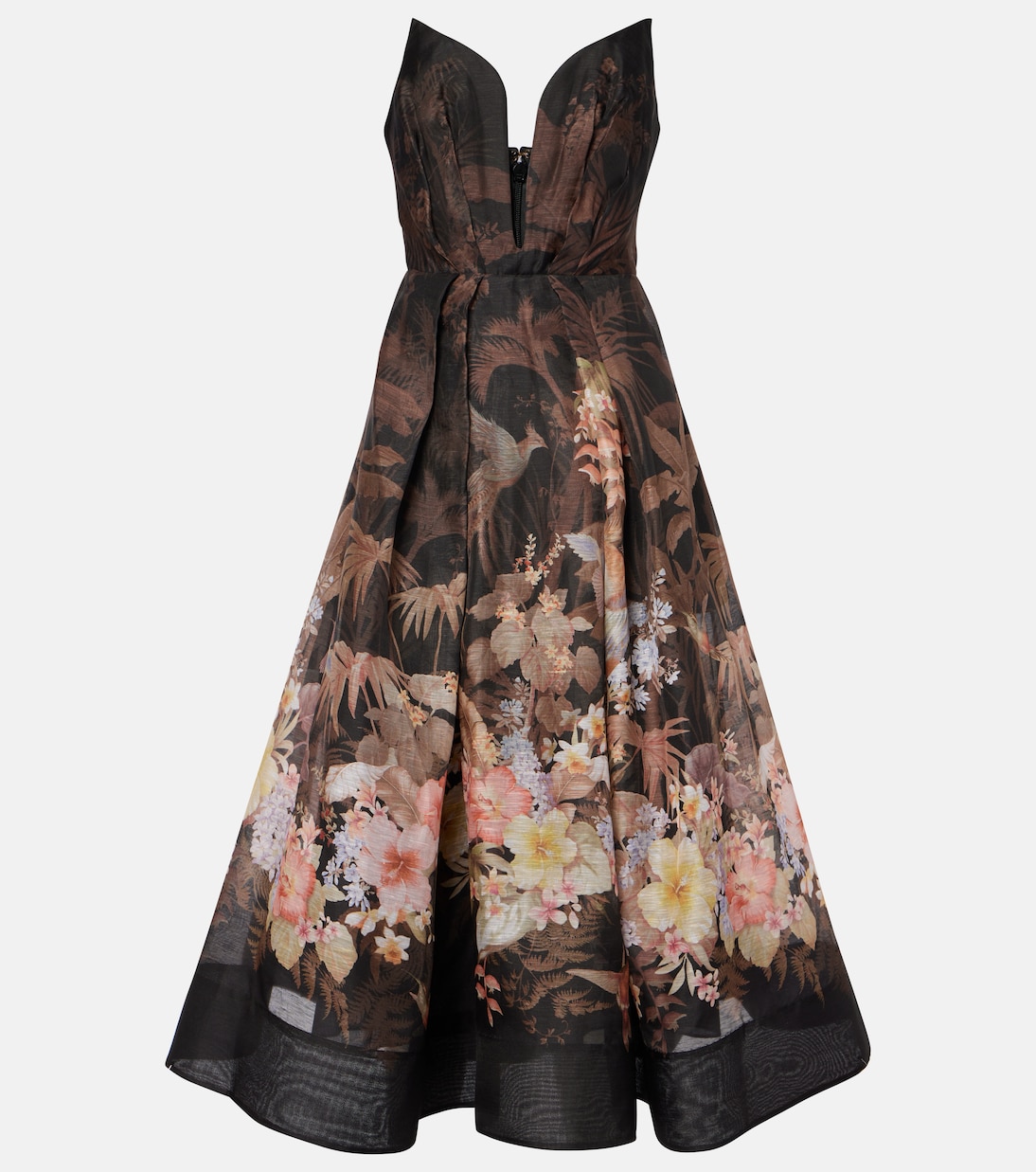 

Платье миди из льна и хлопка с драпировкой Illuminate Zimmermann, Black Tropical