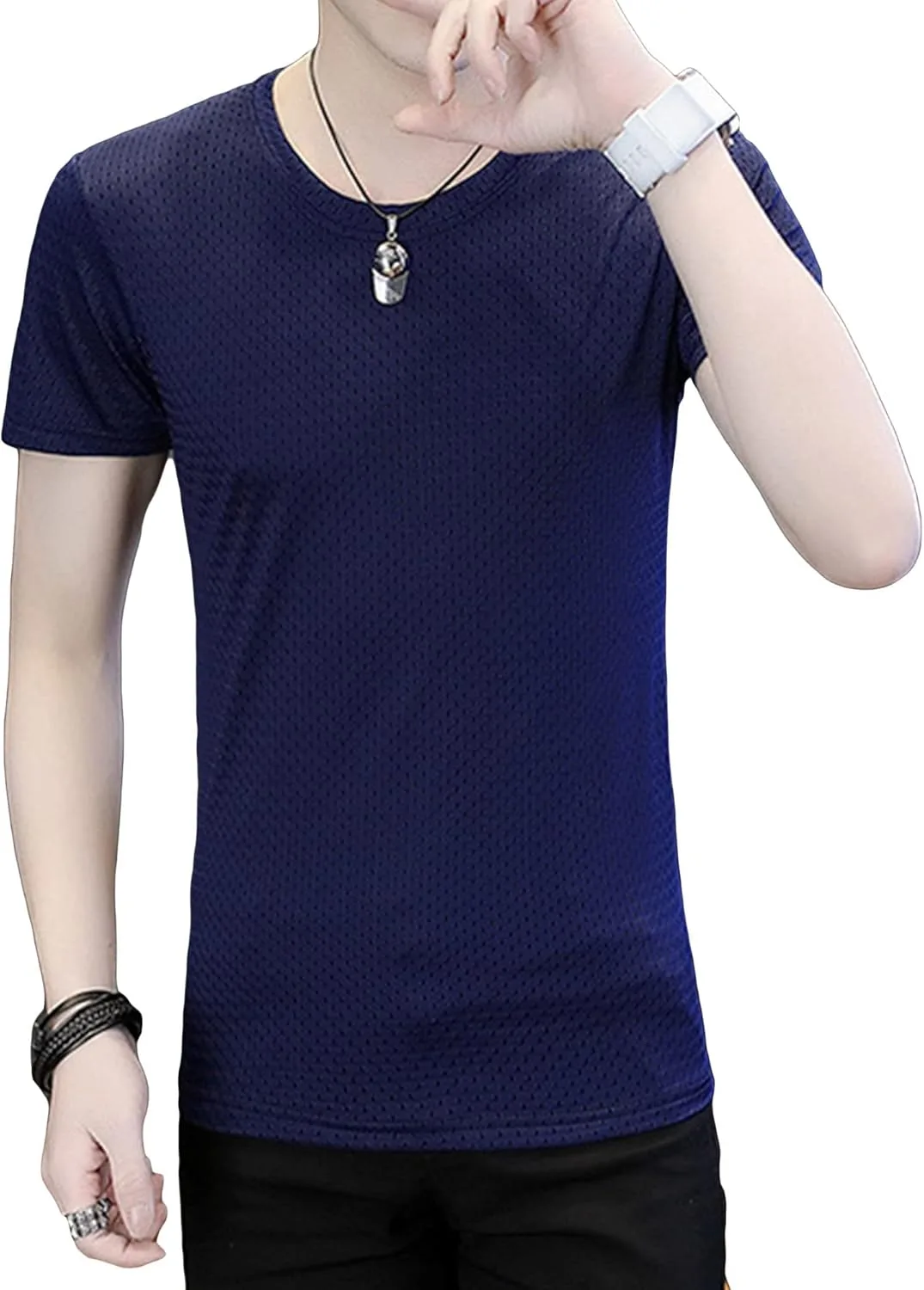 

Мужская футболка с круглым вырезом и сетчатым декором Maiyifu-GJ