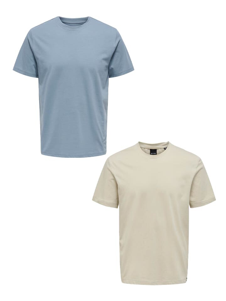 

Футболка Only&Sons 2er Set Rundhals Kurzarm, цвет blau-braun