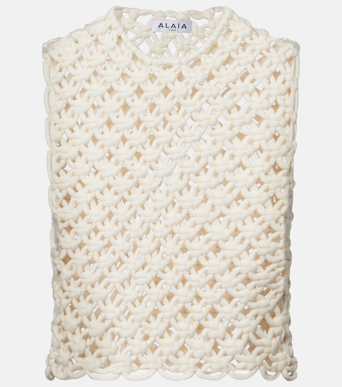 

Открытый трикотажный топ из хлопковой смеси Alaïa, Blanc Naturel