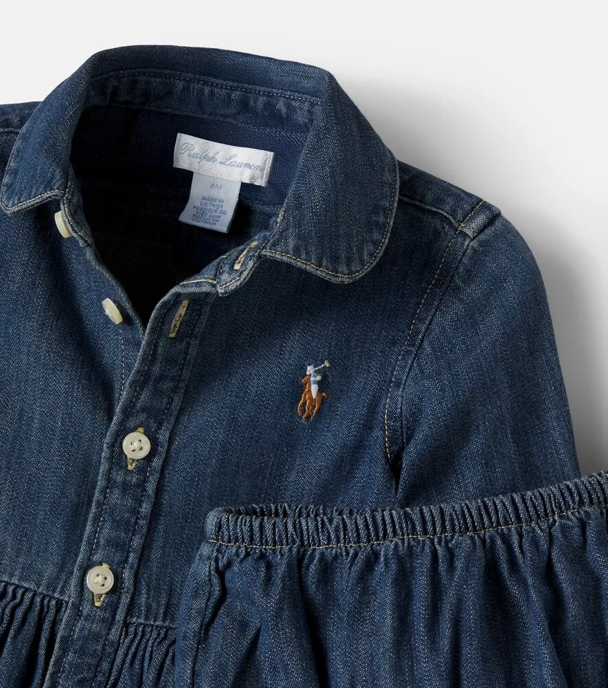 Детский джинсовый комплект: платье и панталончики Polo Ralph Lauren Kids, синий — фото 4