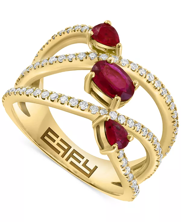 

Кольцо Effy с открытыми перекрещивающимися камнями из 14-каратного золота с рубином (1-1/20 карата) и бриллиантом (3/8 карата) Effy Collection, ruby