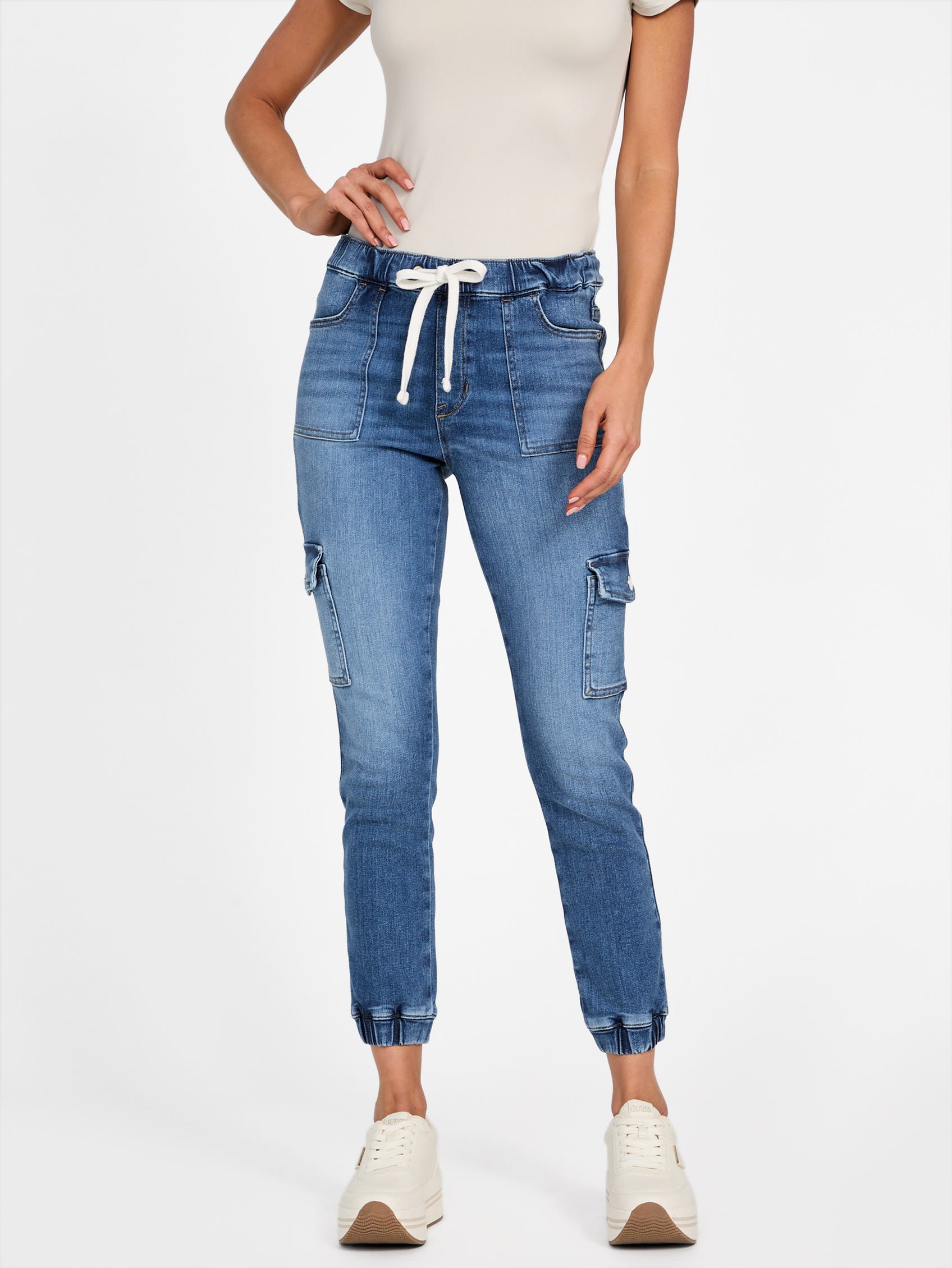 

Джинсовые брюки-джоггеры Eco Luna средней посадки Cargo Guess Factory, цвет medium wash