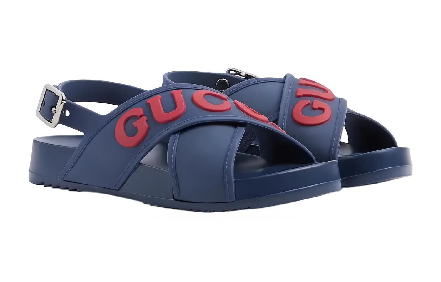 Детские сандалии с плоской подошвой и резиновым логотипом GUCCI, Blue — фото 4