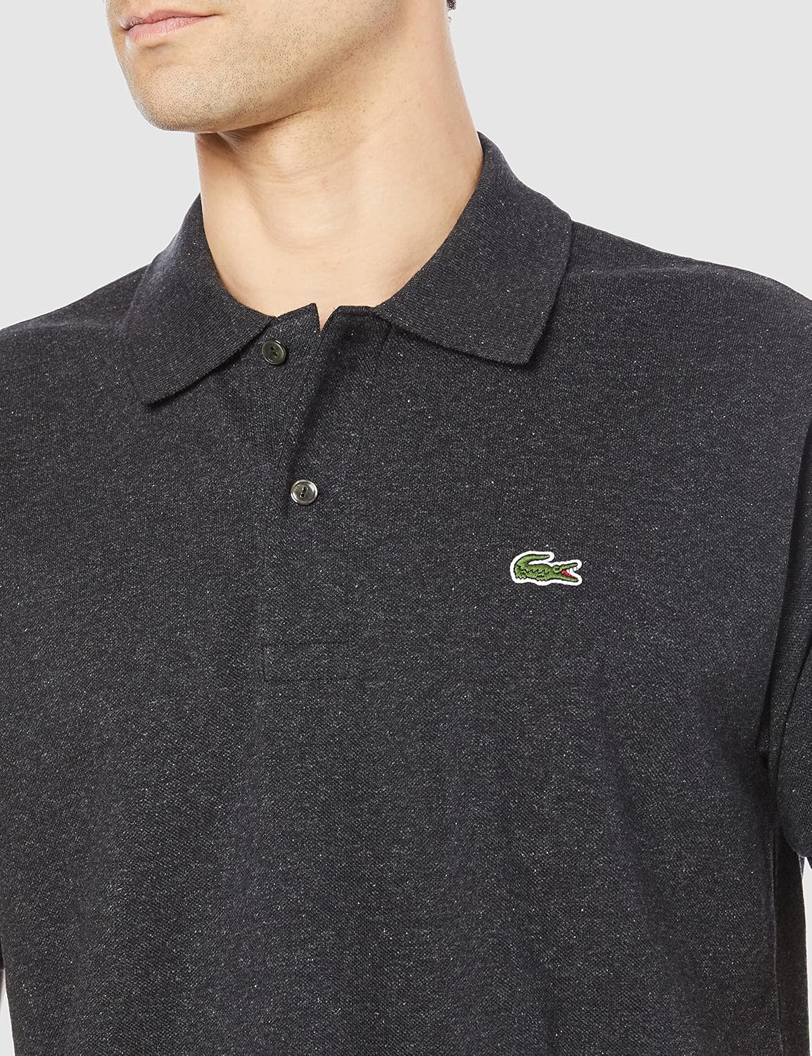 Мужская рубашка-поло LACOSTE L1264 Классическая рубашка-поло с коротким рукавом (меланжевая пряжа), черный — фото 3