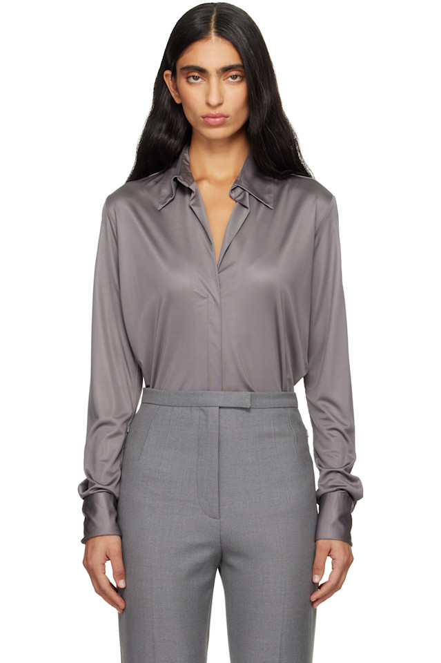 

Dries Van Noten Серая атласная рубашка