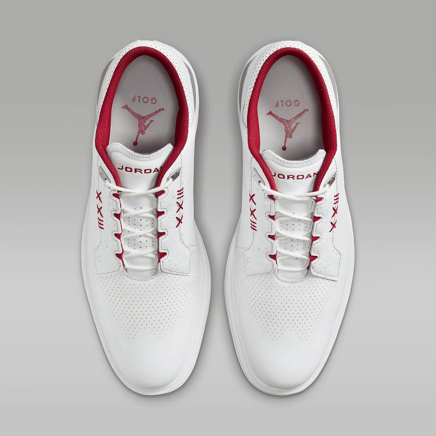 Кроссовки для гольфа Jordan ADG 5 (FQ6642-003, черный/серо-голубой/белый) Nike, белый/металлик серебристый/синий/красный — фото 4