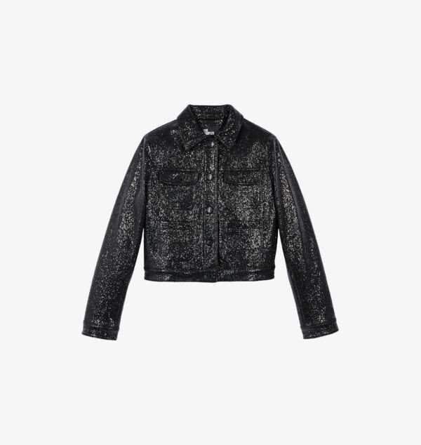 

Куртка прямого покроя из ткани с покрытием и накладными карманами The Kooples, черный
