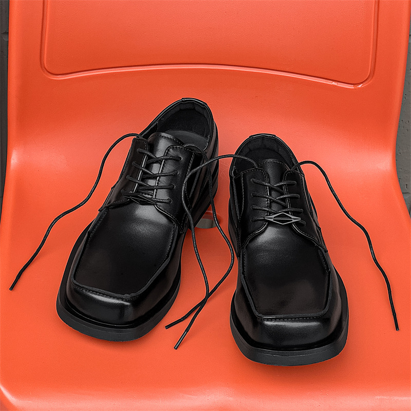 WEISHIBANGWEI Повседневные кожаные туфли мужские черные с потайным клином, цвет Black Hidden Wedge — фото 4