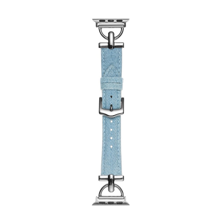 

Ремешок, совместимый с Apple, джинсовая ткань IBOANN, D-shaped butterfly buckle denim strap - vintage blue