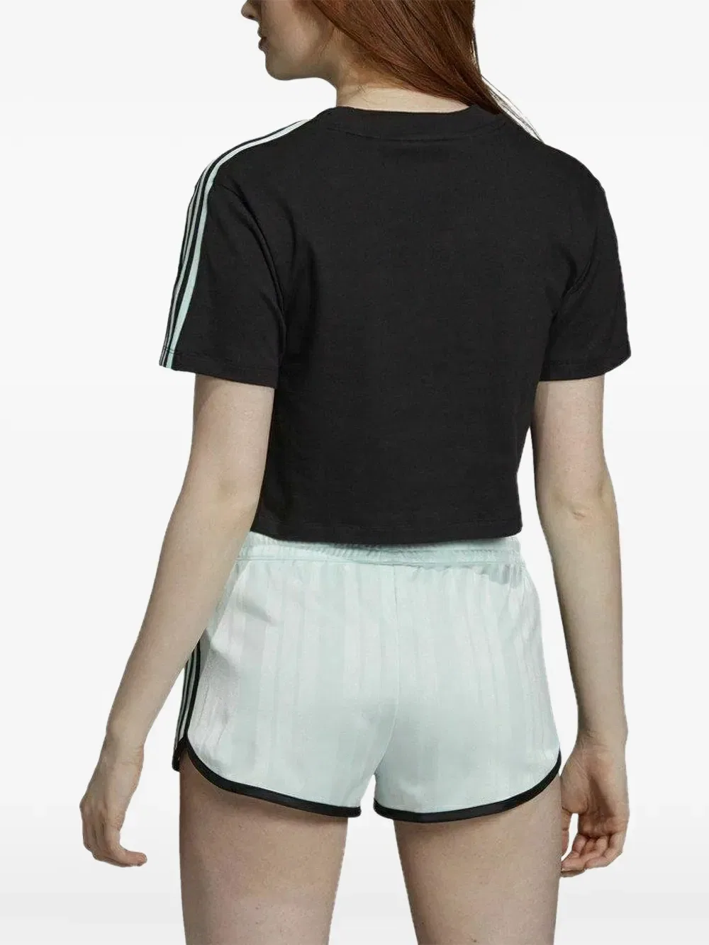 Укороченная футболка с тремя полосками Adidas, черный — фото 2