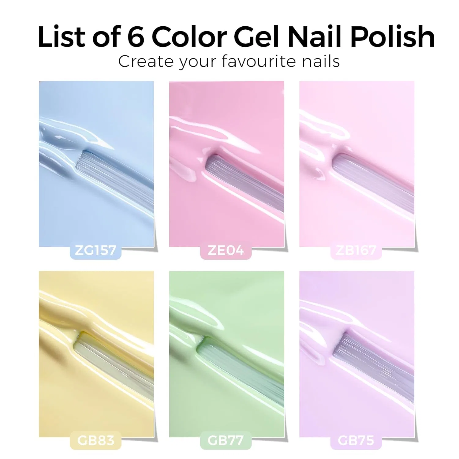 Набор пастельных гель-лаков для ногтей TOMICCA, 6 цветов Tomicca, Macaron Pink Blue Yellow Purple Green — фото 2