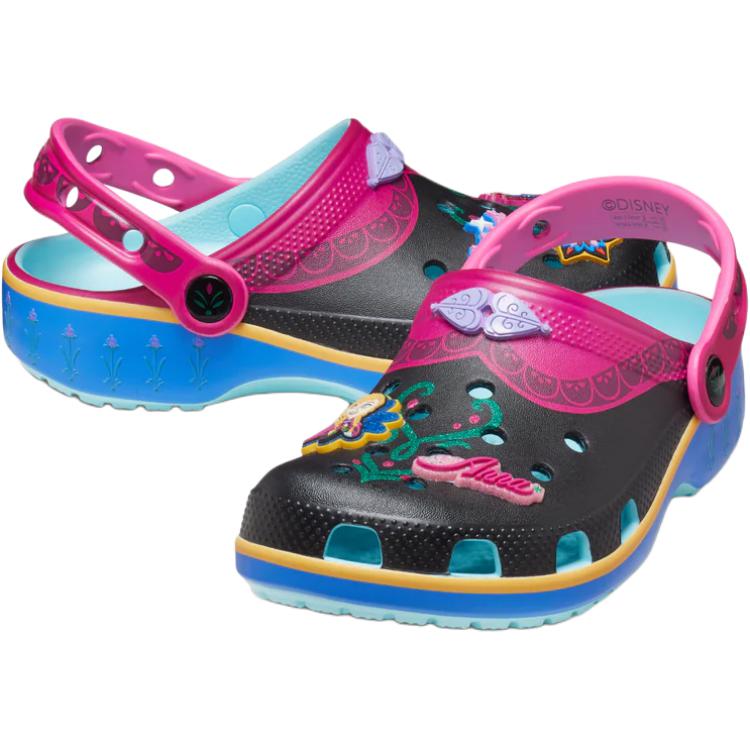 Классические противоскользящие износостойкие низкие детские сандалии Clog Kids' Crocs, синий/черный/фиолетовый — фото 3