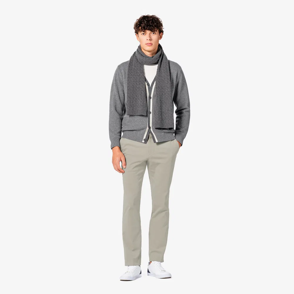 Мужской V-образный кардиган из шерстяной ткани, меланжевый серый, от Lacoste — фото 4