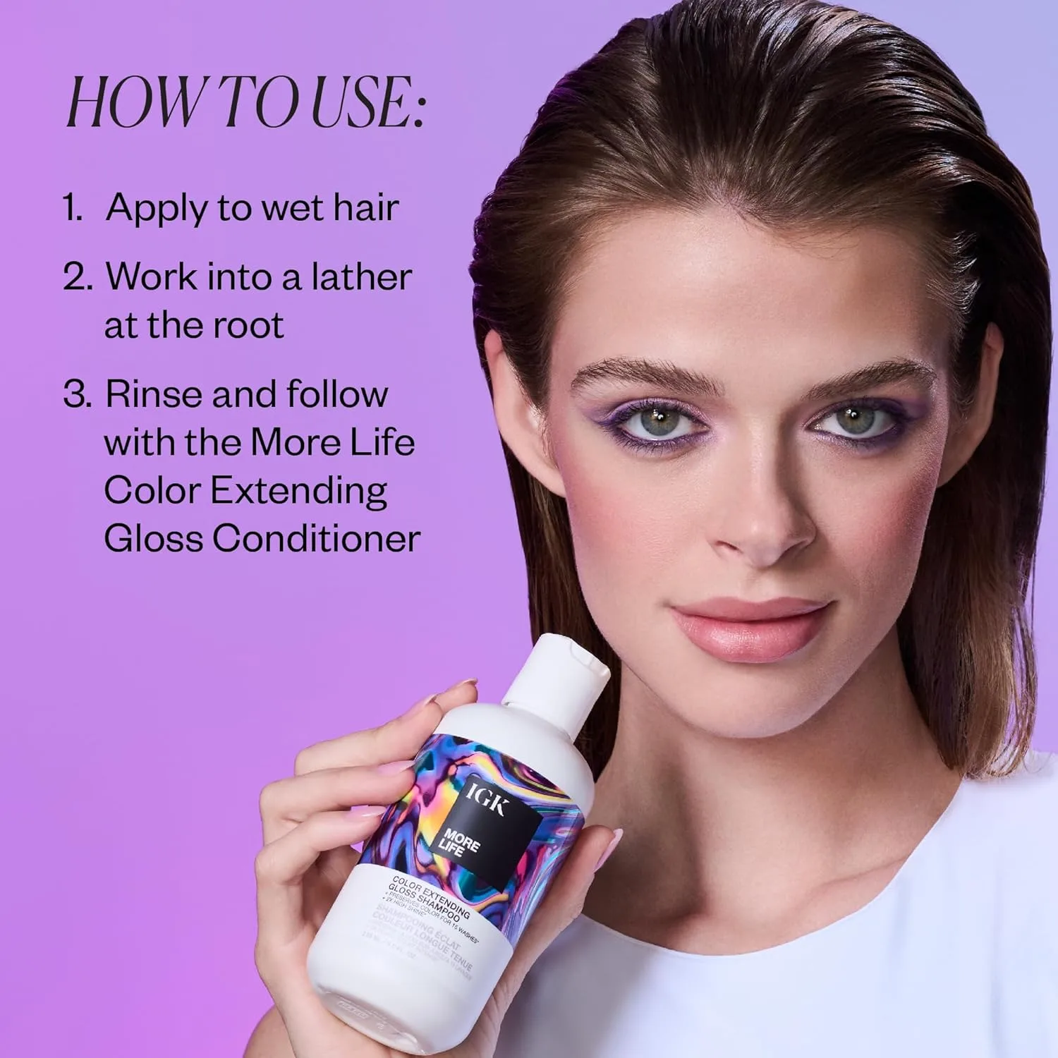 IGK MORE LIFE Color Extending Gloss Shampoo для сохранения цвета и блеска волос, 8 унций 237 мл (.), This color extending gloss shampoo helps bring back shine to color-treated hair that looks faded — фото 4