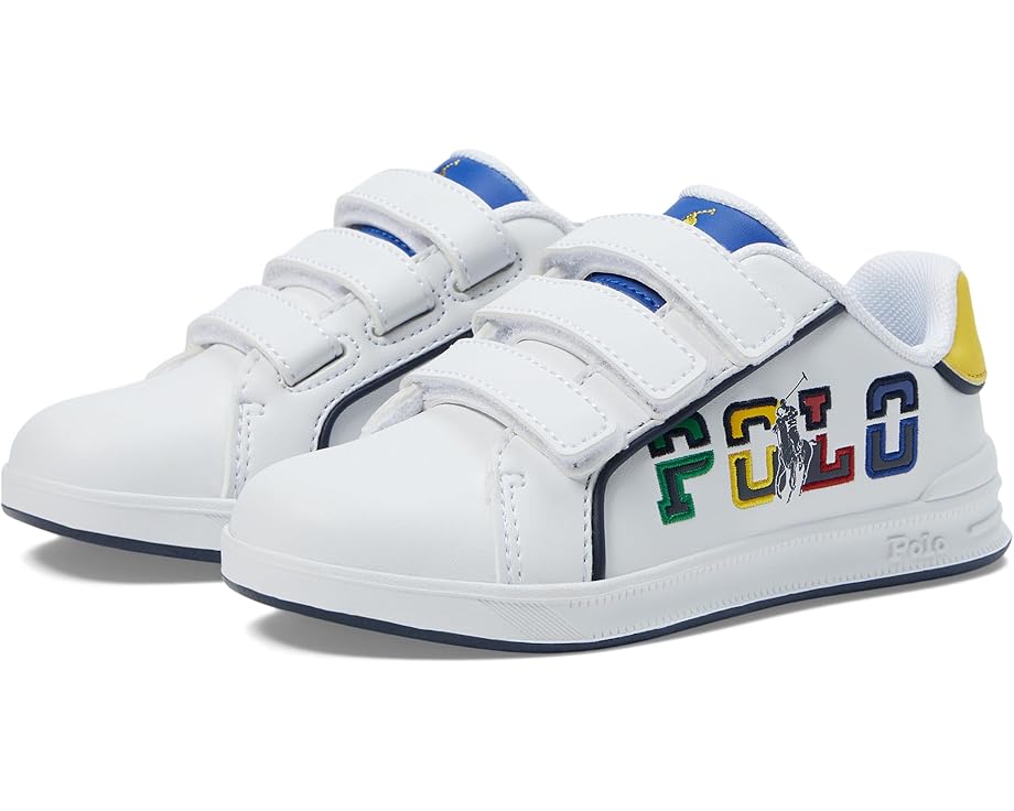 

Кроссовки Polo Ralph Lauren Kids Heritage Court Iii Graphic EZ, цвет White Smooth/Signal Yellow/Multi Polo