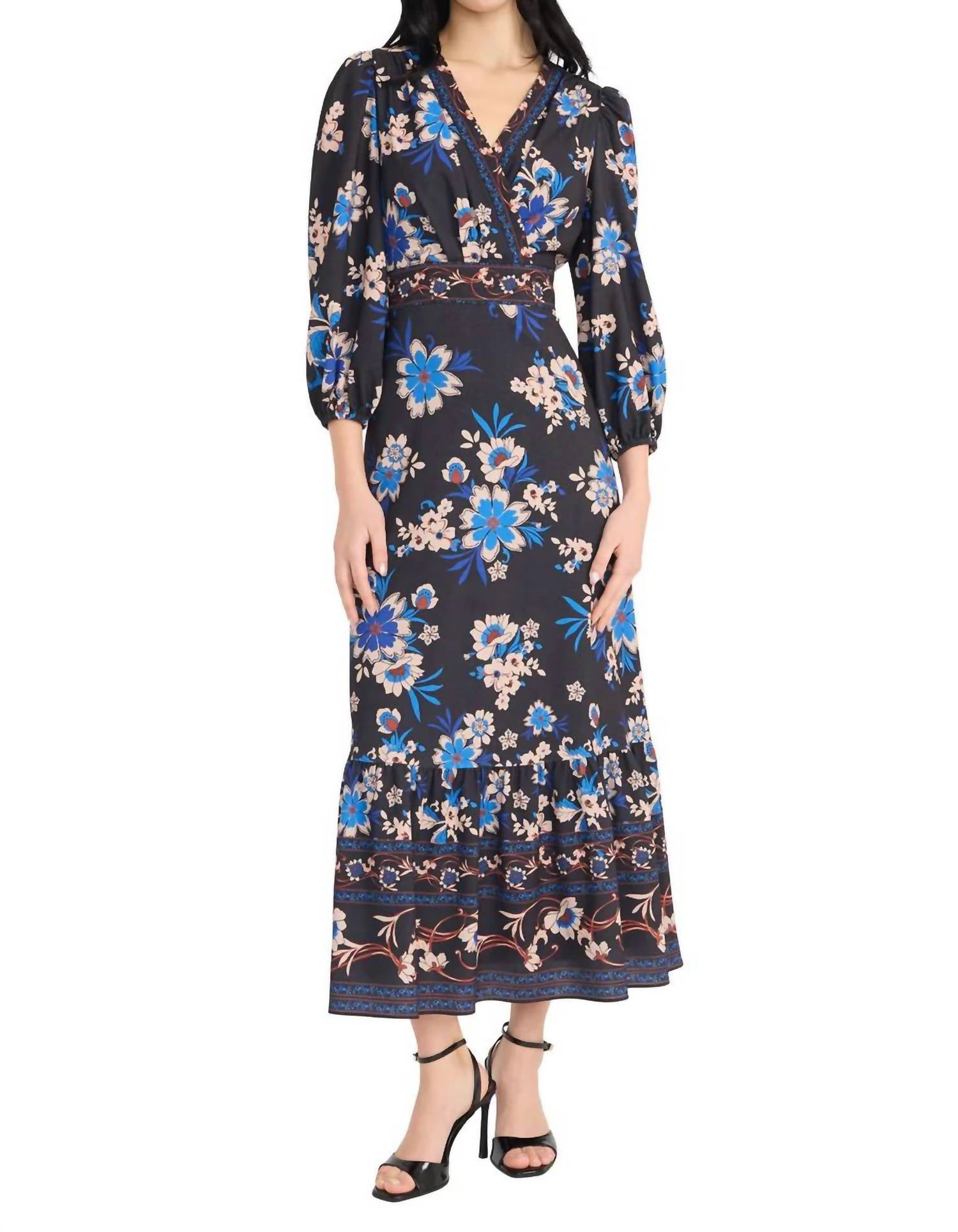 

Donna Morgan Британское длинное платье А-силуэта черного и синего цвета