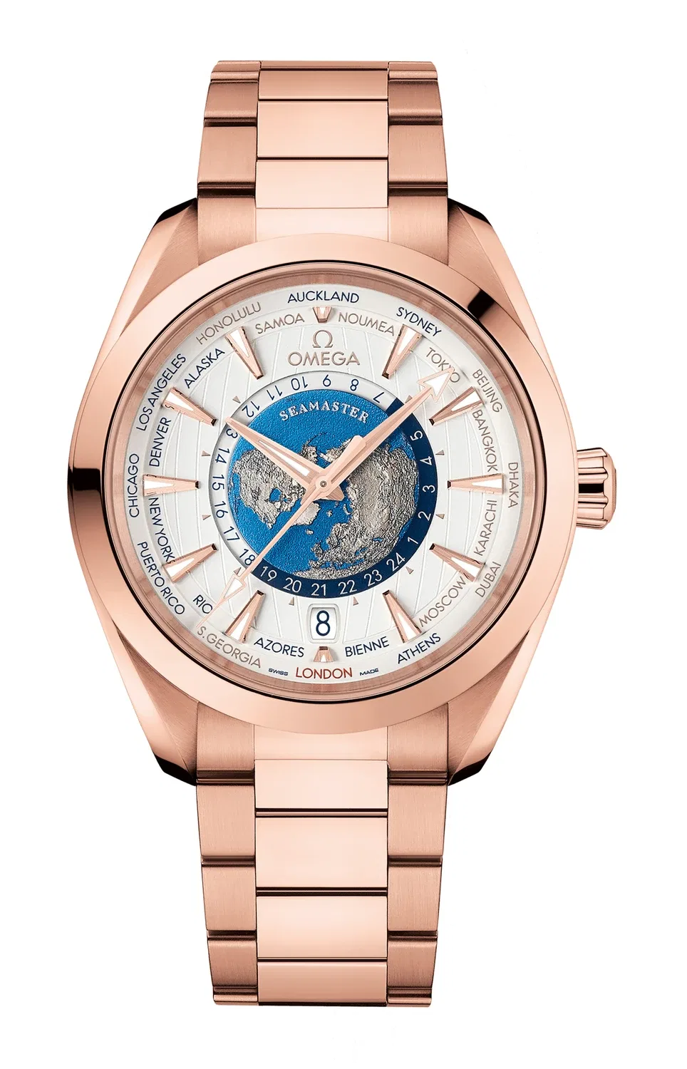 СИМАСТЕР АКВА ТЕРРА 150М OMEGA CO-AXIAL MASTER CHRONOMETER GMT WORLDTIMER 43 ММ - 220.50.43.22.02.001, золотой