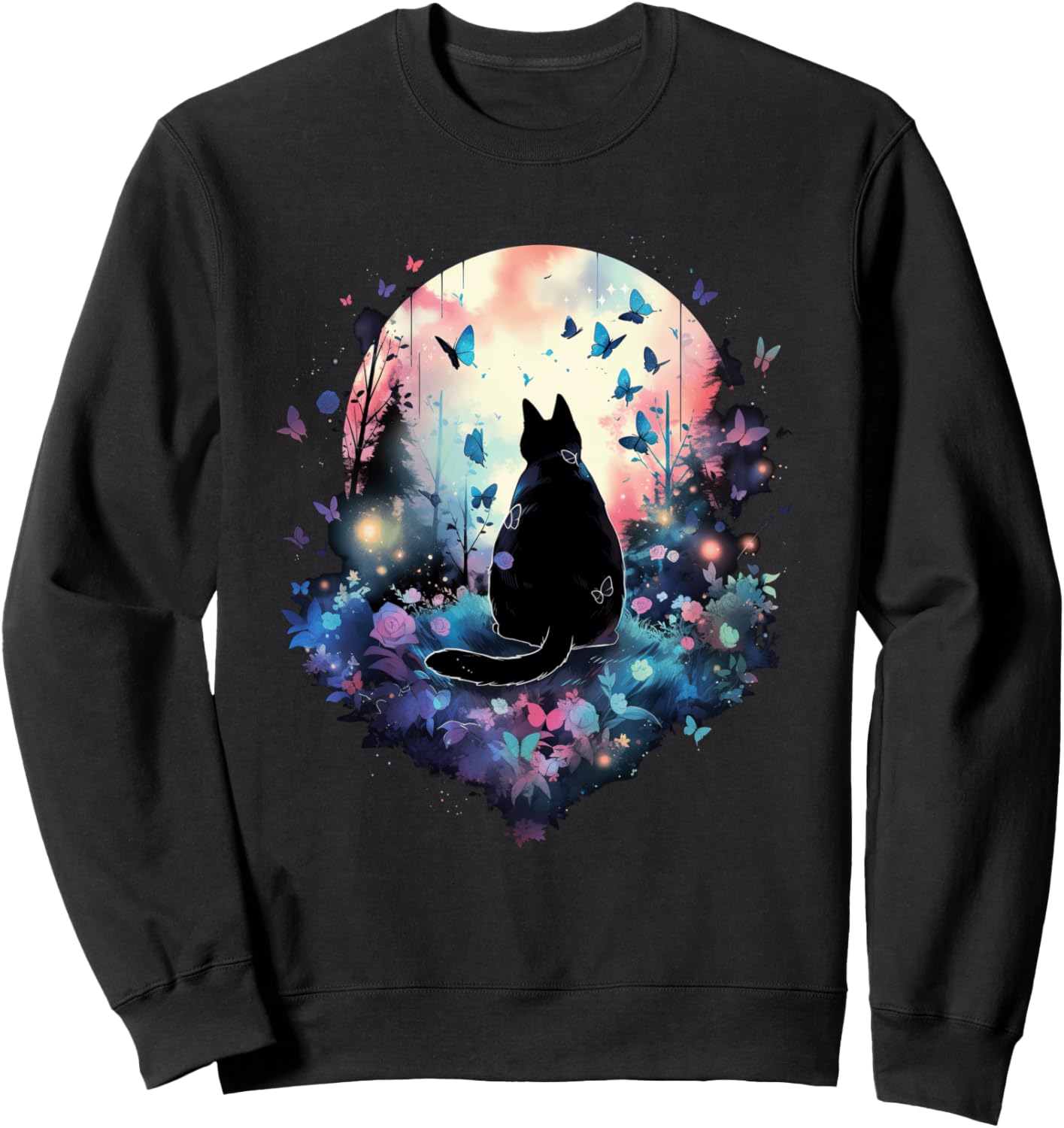 

Стильная толстовка с изображением кошки в деревенском стиле, украшенная бабочками и цветами Cottagecore Goblincore And Fairycore Stuff, черный