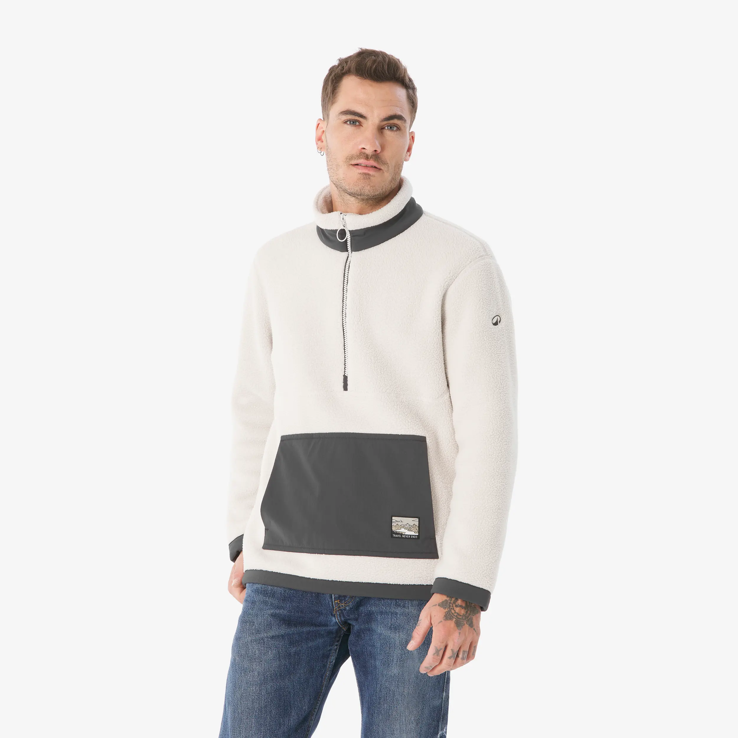 

Мужская флисовая утеплённая куртка для походов Quechua MH100 бежевая