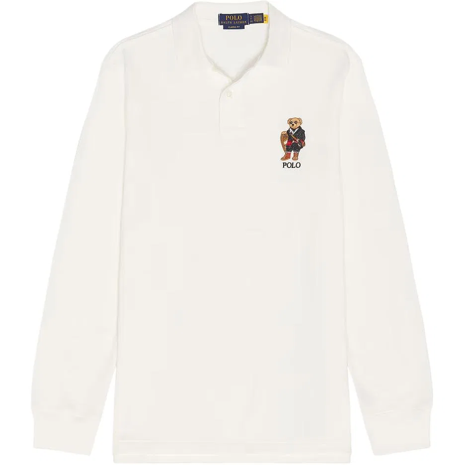 Поло с длинным рукавом с вышивкой медведя Polo Ralph Lauren, White