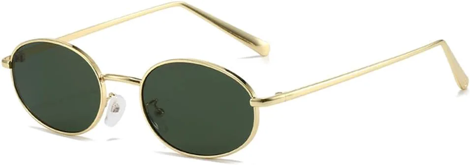 

Ретро-солнцезащитные очки в маленькой овальной металлической оправе для женщин и мужчин с защитой от УФ-излучения UV400, панк-очки HDUBFY, Golden Dark Green