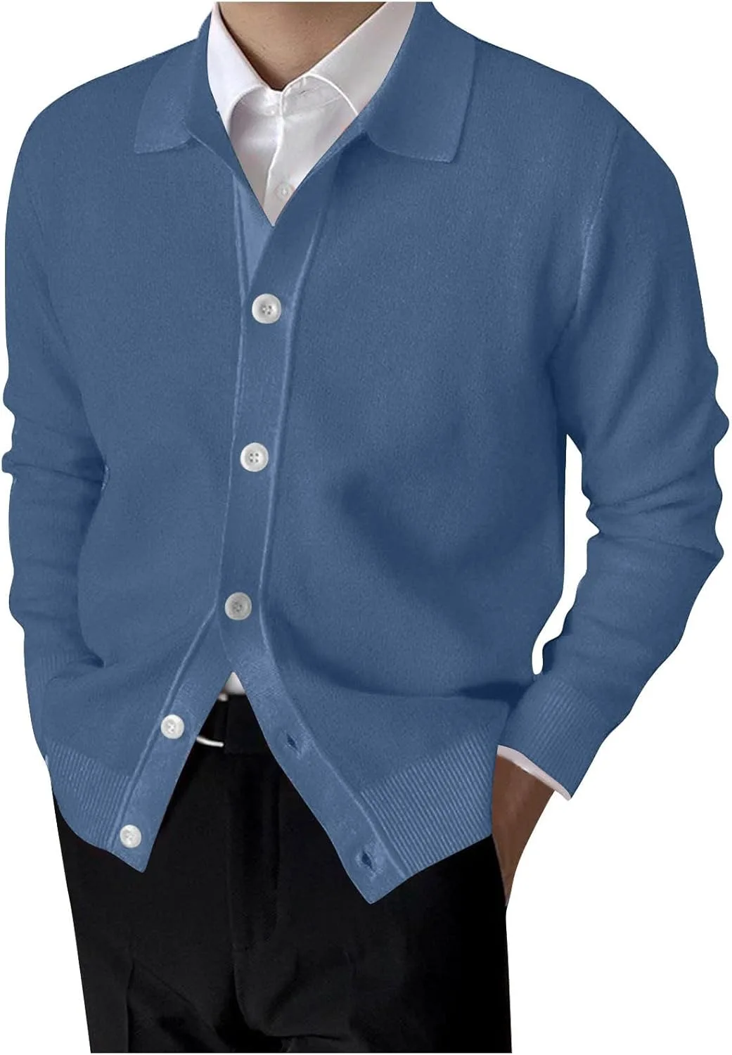 

Мужской кардиган Casual Wool с длинным рукавом и воротником на пуговицах