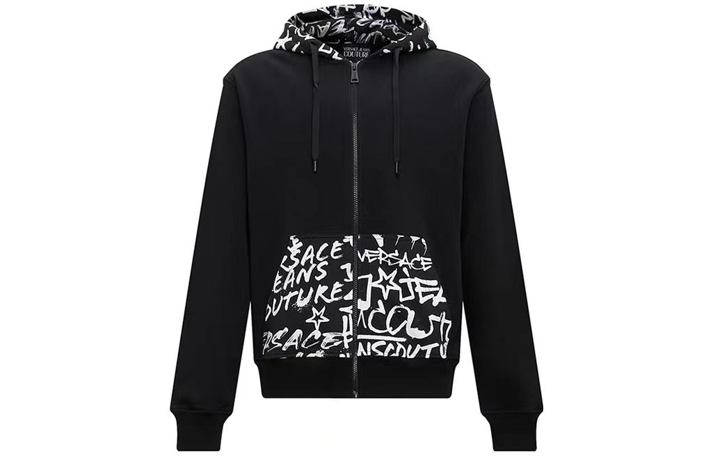 

Хлопковая толстовка с капюшоном на молнии с принтом граффити VERSACE JEANS, черный