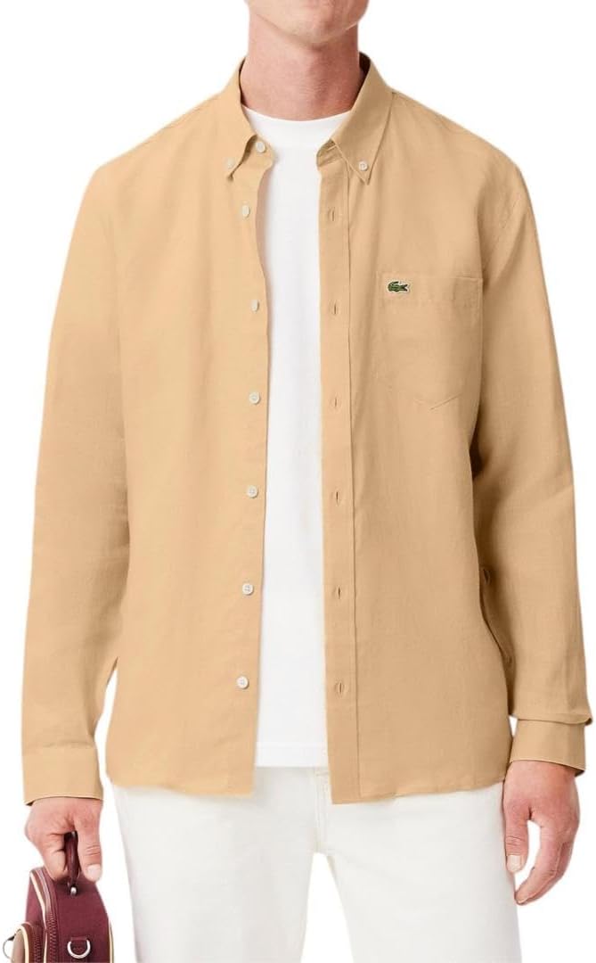 

Lacoste мужская повседневная рубашка на пуговицах Regular Fit из льна, Croissant