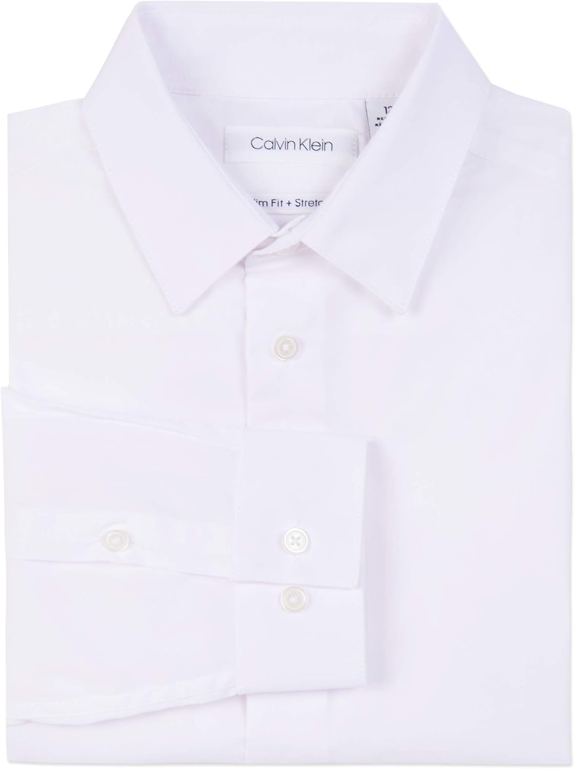 Рубашка Calvin Klein Boys Slim Fit с длинным рукавом, застегивающаяся на пуговицы, с манжетами и отложным краем, White — фото 4