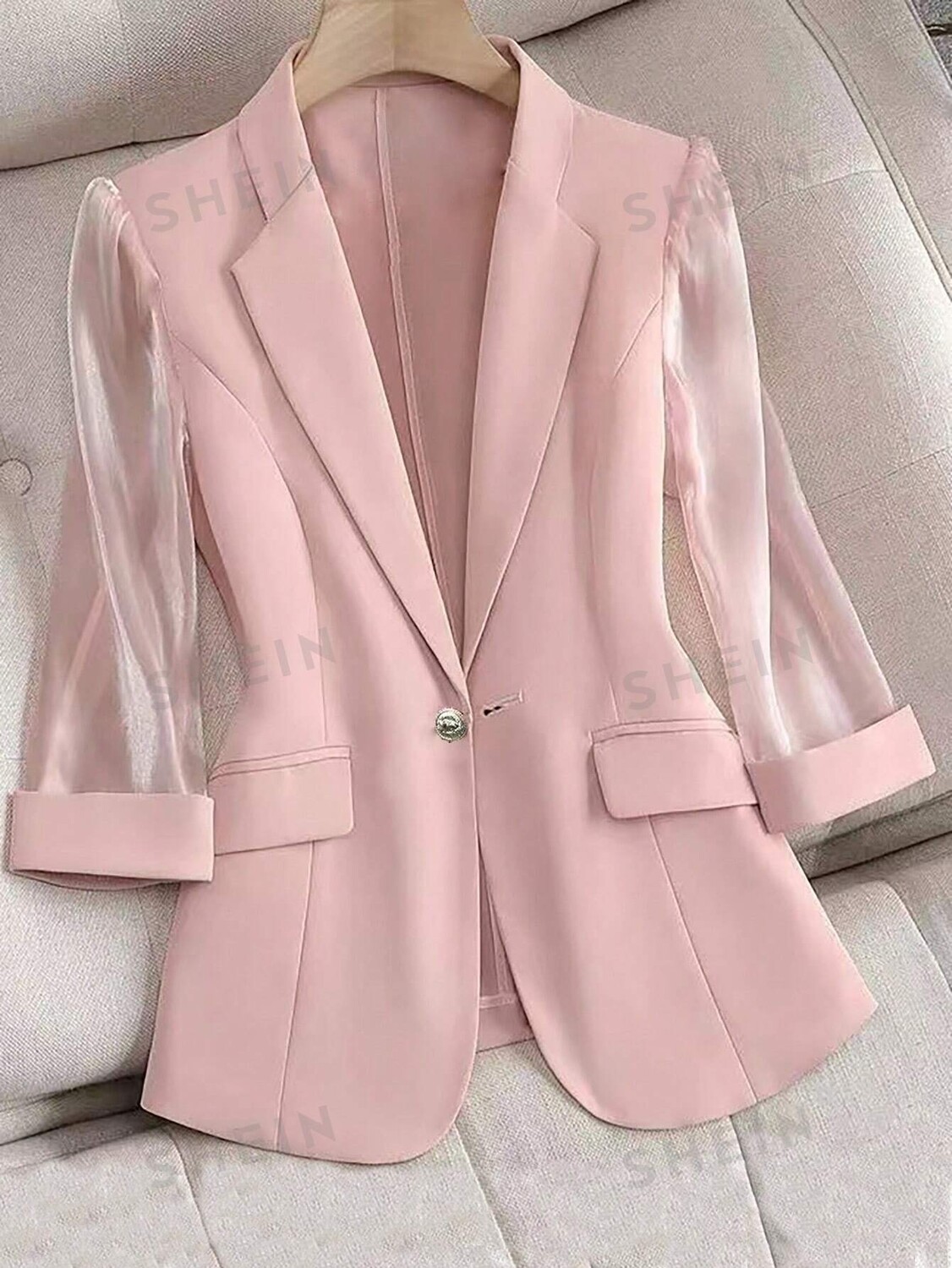 

Privé Женский летний блейзер в стиле пэчворк с длинными рукавами Shein, розовый