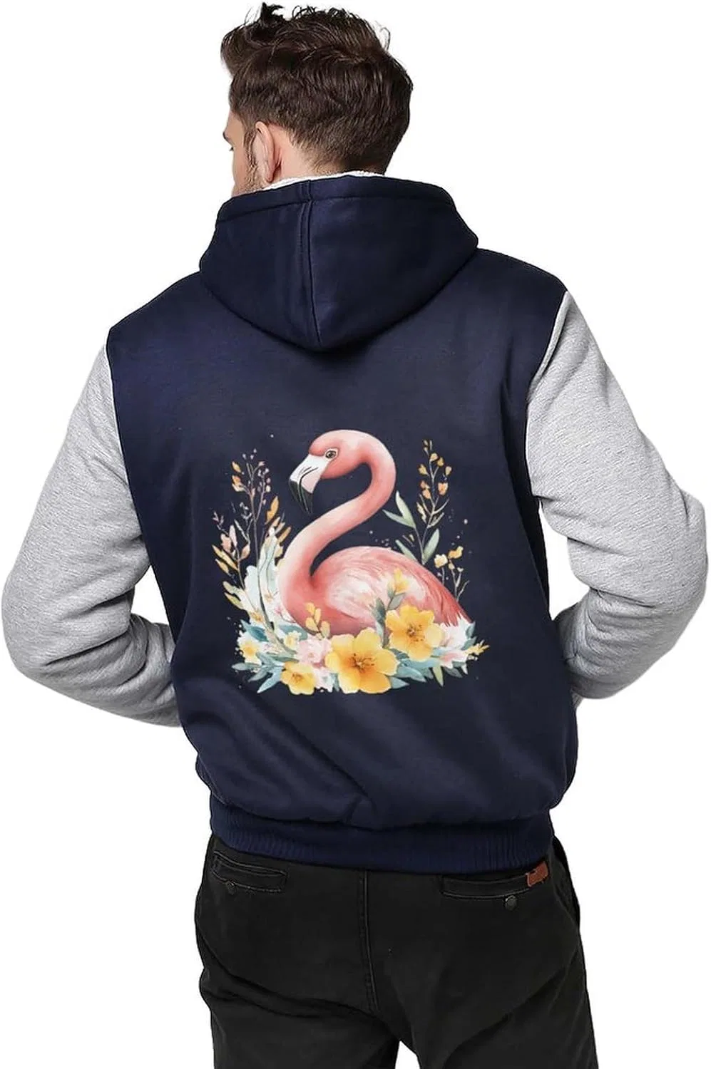 Толстовка на молнии Flamingos In The Floral Bush, мужская, светлый серый — фото 2