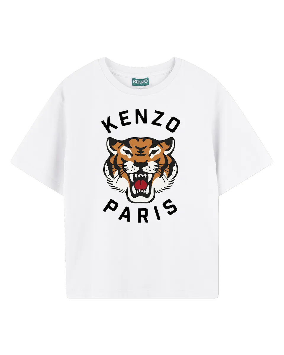 

Хлопковая футболка для мальчика с иллюстрацией спереди Kenzo Kids, белый