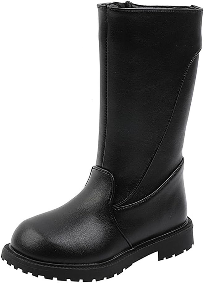 

Девочки Сапоги до колена из искусственной кожи с молнией Теплые зимние модные зимние ботинки для малышей/детей JGKDTX, Black