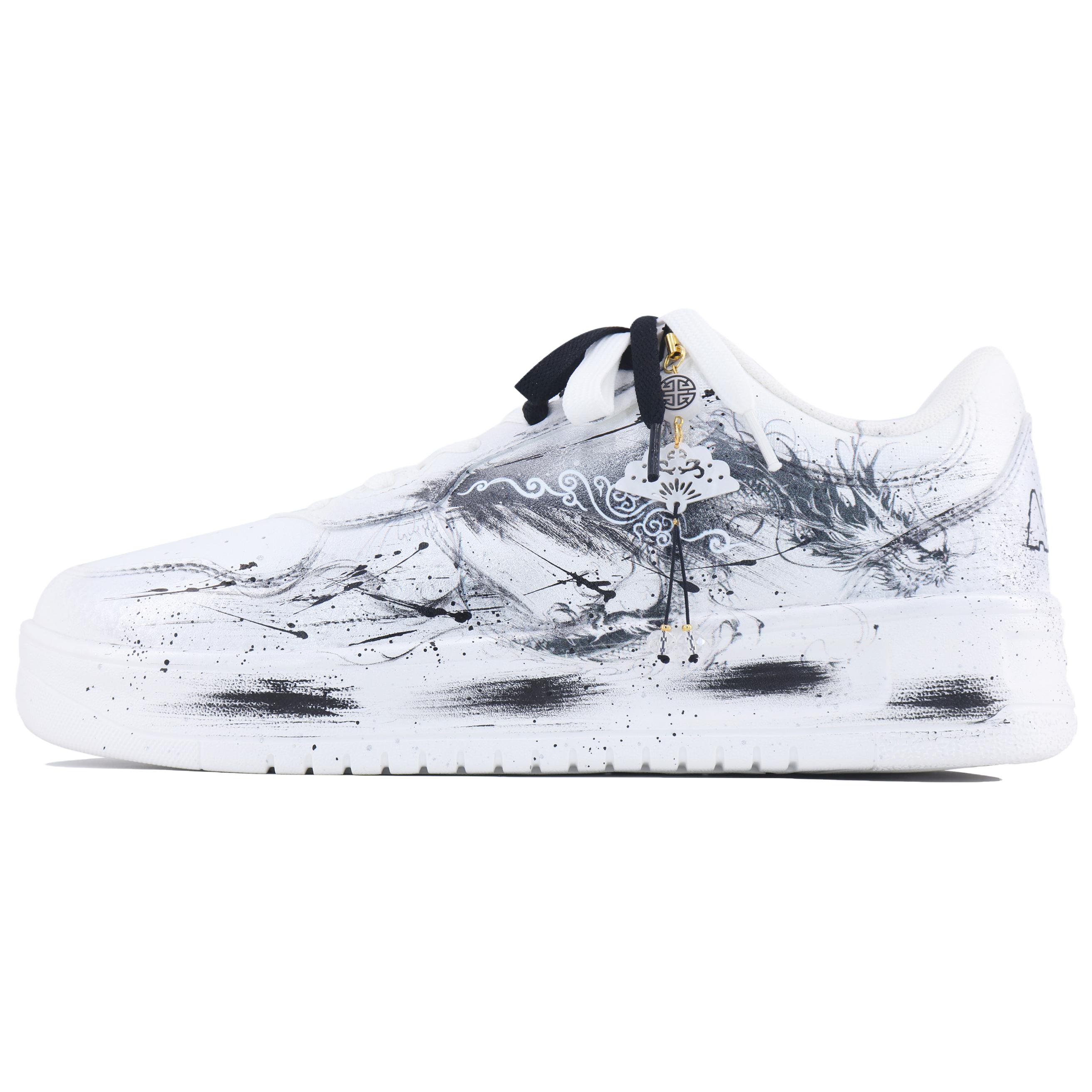 

Anta Мужские низкие скейтборд-кроссовки Cloud Ink Dragon с противоскользящей амортизацией, белого, черного и серебристого цвета