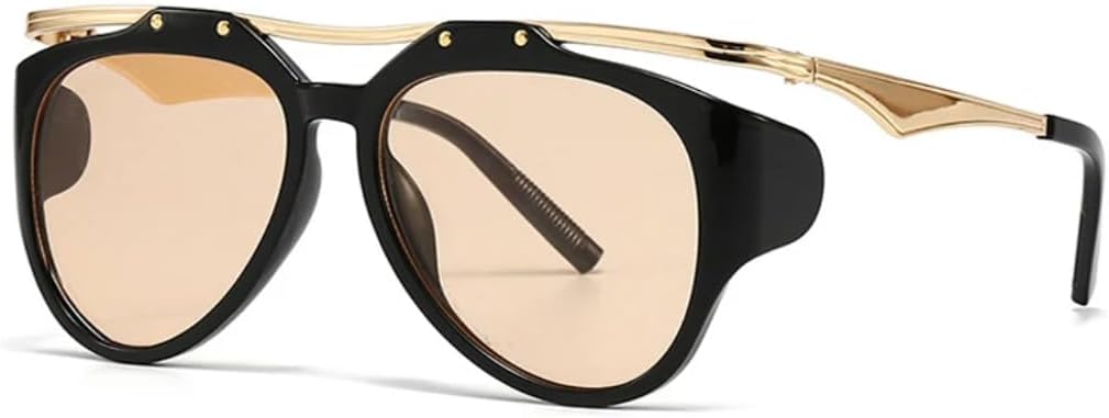 

Модные солнцезащитные очки с двойной перемычкой для женщин, ретро-градиентные солнцезащитные очки с защитой от УФ-излучения UV400 для мужчин, трендовые и уникальные солнцезащитные очки UUPTTPL, Black Champagne