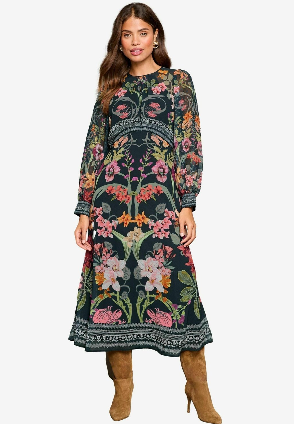 

Повседневное платье REGULAR FIT-PRINTED LONG SLEEVE UNDERBUST MIDI Lipsy, черный