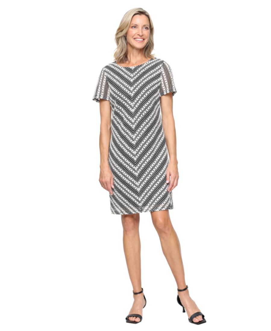 

Женское короткое платье-футляр с кружевной отделкой, связанное крючком SL Fashions, Black/Ivory