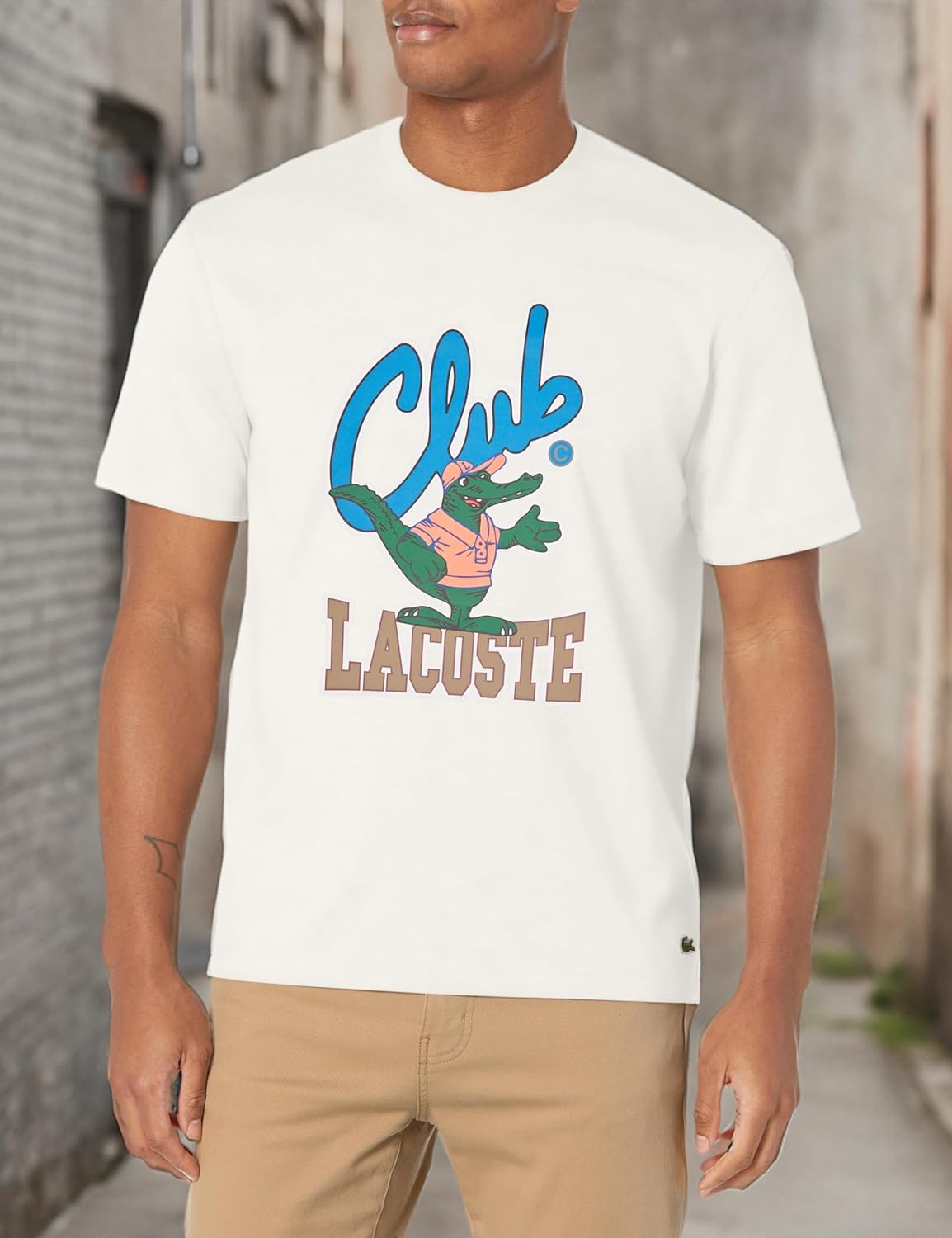 Футболка Lacoste, мужская, с круглым вырезом и графическим принтом, Farine — фото 3