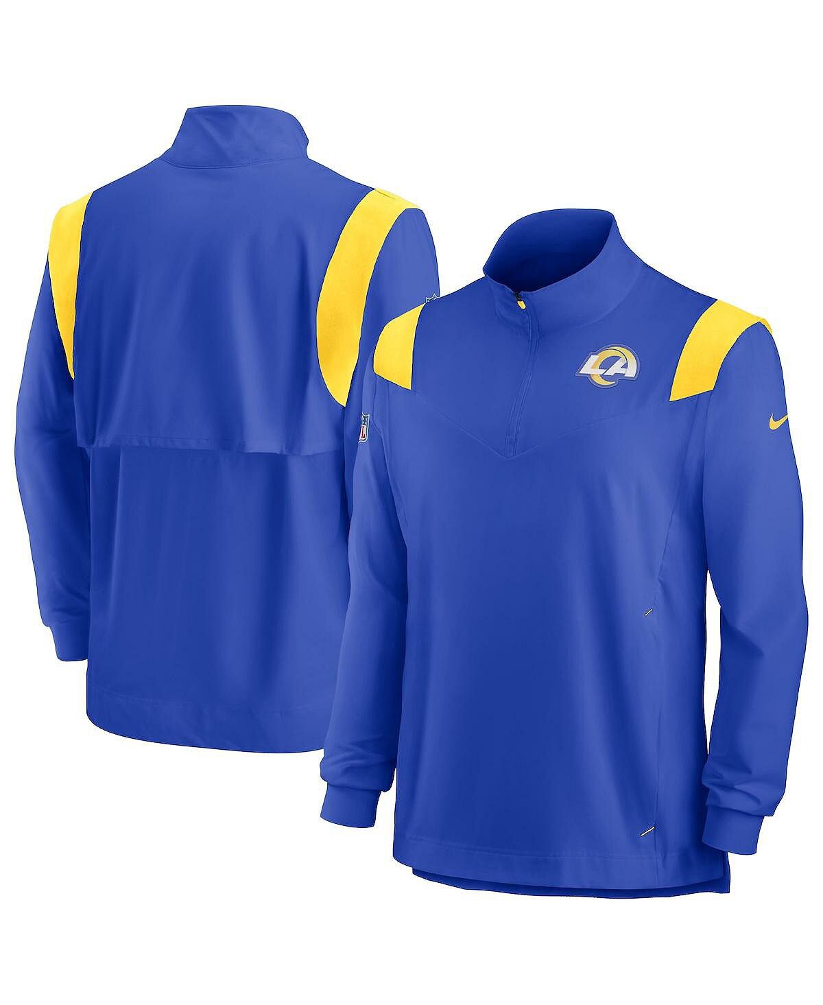 

Мужская футболка Royal Los Angeles Rams Sideline Coach с шевроном и застежкой-молнией на четверть с длинными рукавами Nike