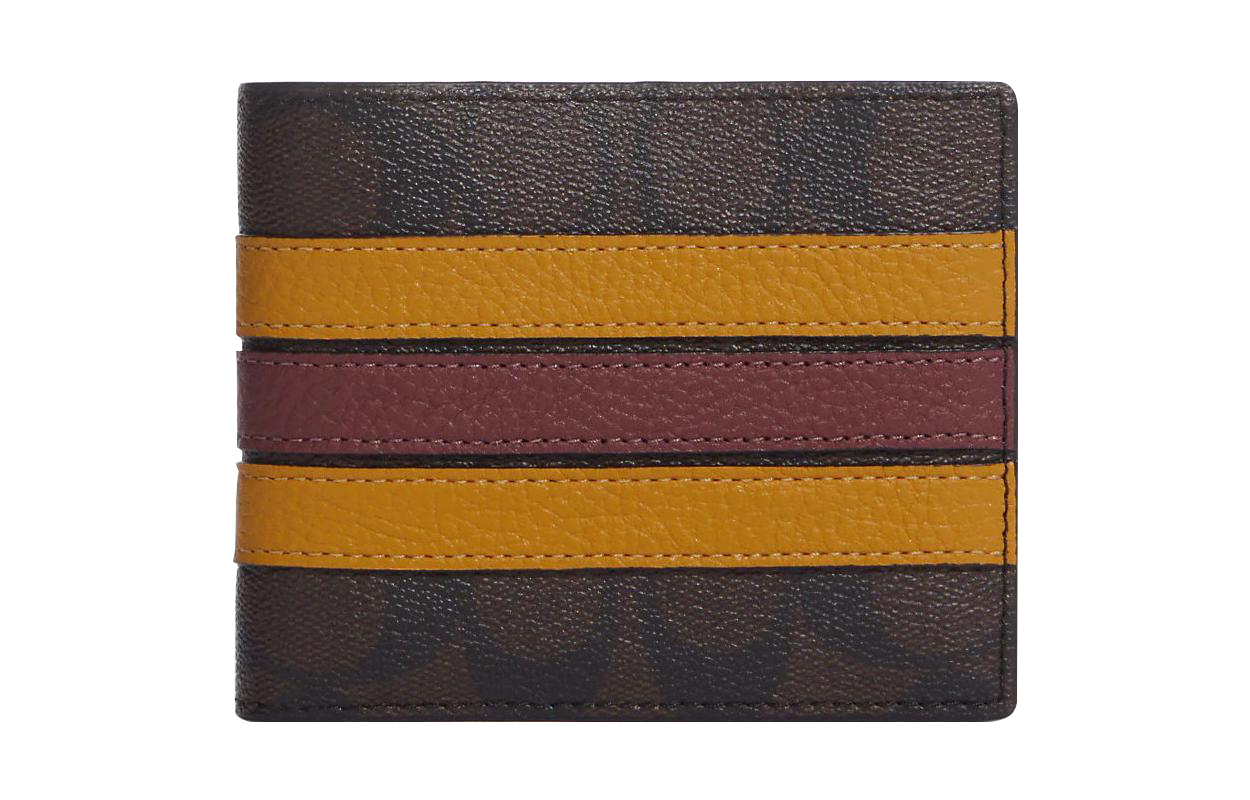 

COACH Трёхсекционный кошелёк из лакированного полотна с кардхолдером из гладкой телячьей кожи Мужской кошелёк "Цветение персика и заветное желание"