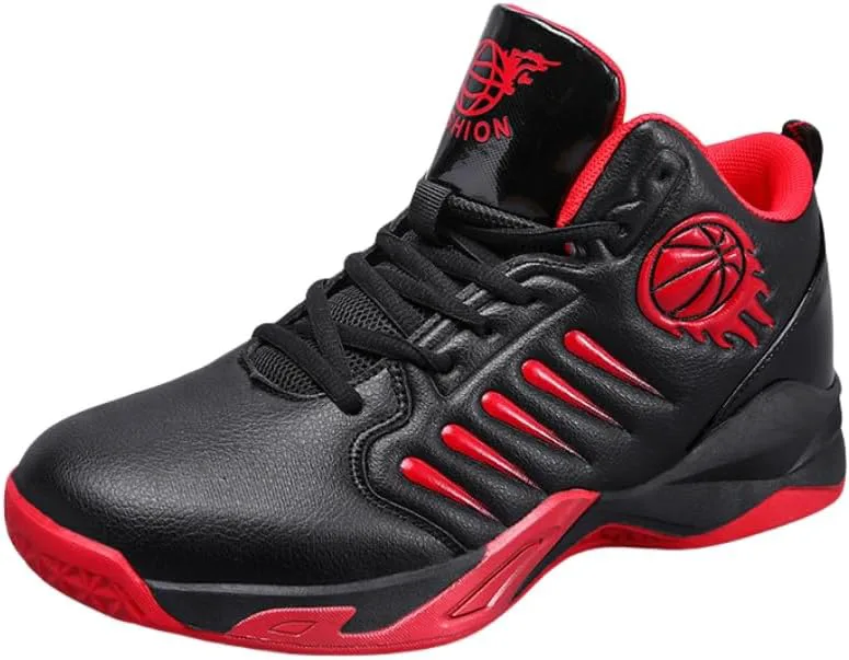 Мужские баскетбольные кроссовки средней посадки - дышащие, с противоскользящей подошвой, амортизирующие, с шнуровкой, с верхом из ПУ и тканевой подкладкой, подходят для ежедневных тренировок на улице FmShi, черный/красный