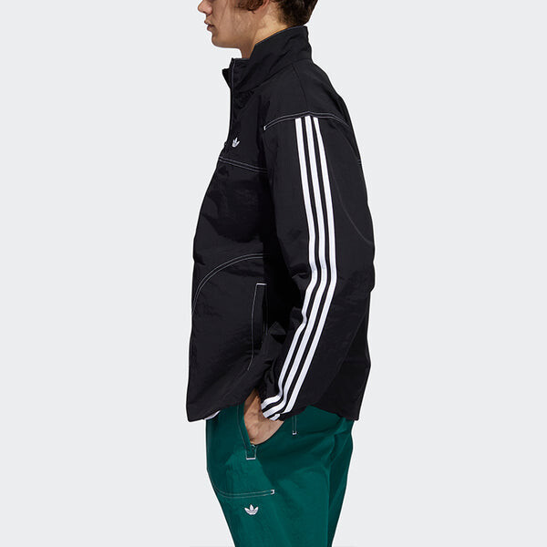 Куртка оригинальная вышитый логотип воротник стойка спортивная куртка Adidas, черный — фото 4
