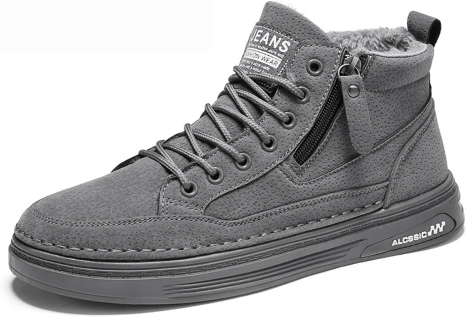 

Мужские высокие ботинки Khwfjas с флисовой подкладкой, теплые плюшевые кеды на шнуровке/молнии, стильные и удобные для зимней повседневной носки и активного отдыха на улице, серый