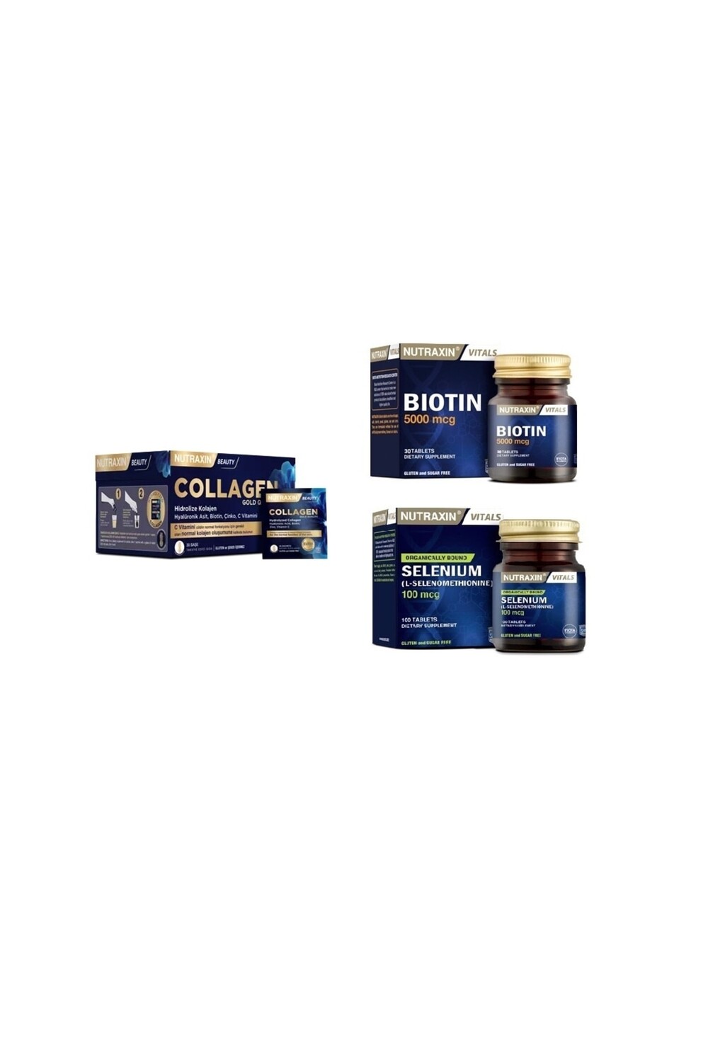 

Nutraxin Коллаген 30 пакетиков 10000 мг + биотин 30 таблеток + селен 100 таблеток