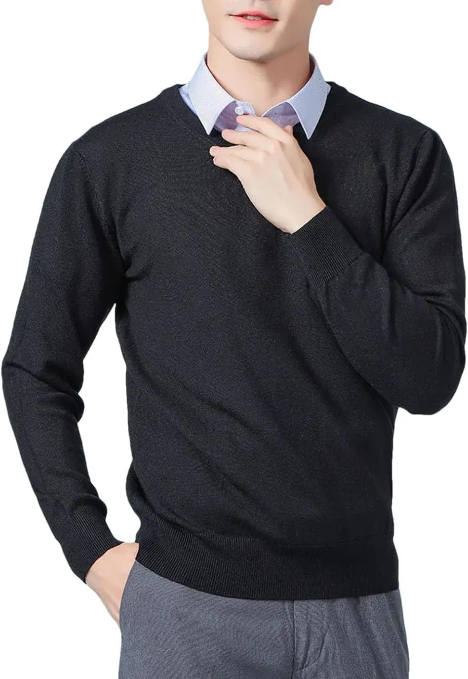 

Мужской свитер из норки и шерсти с V-образным вырезом