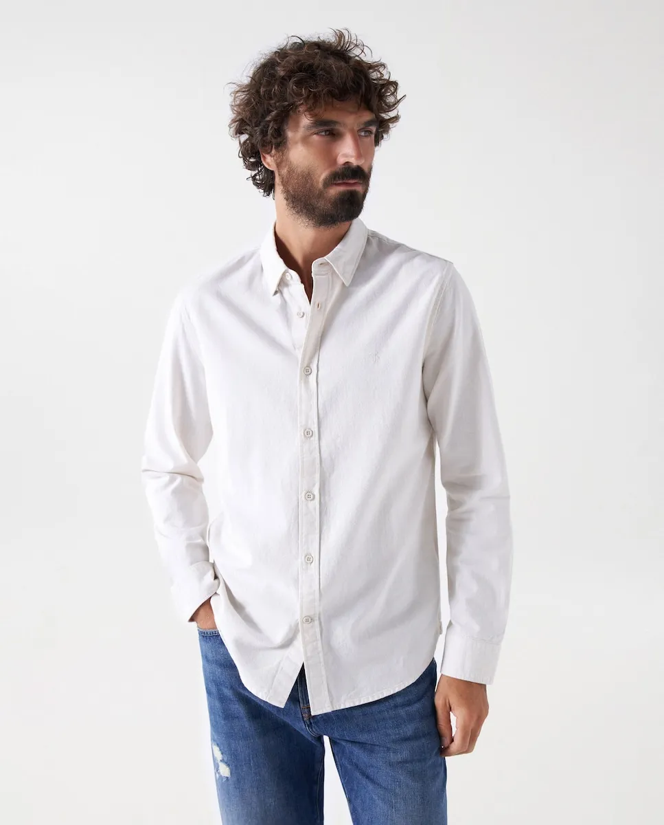 

Мужская рубашка приталенная однотонная цвета слоновой кости Salsa Jeans