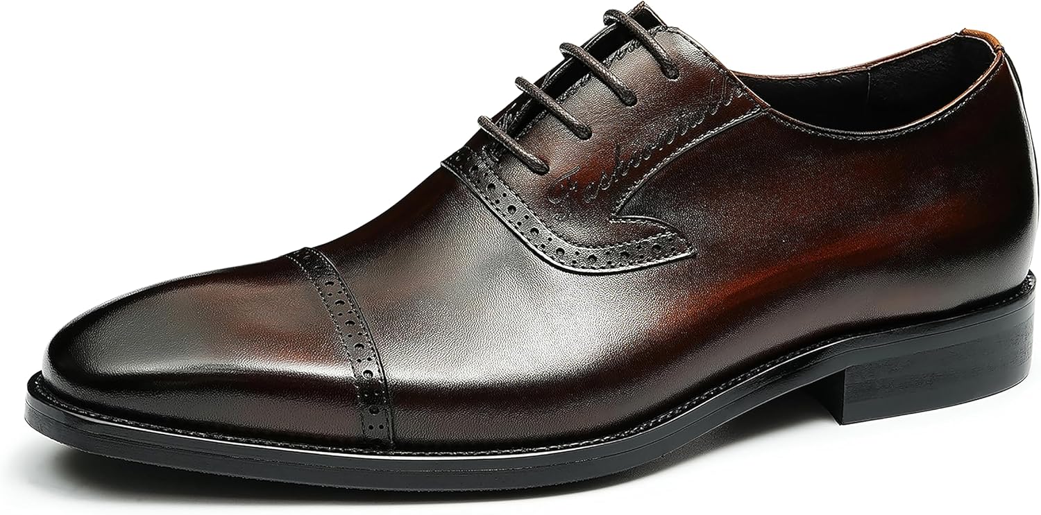 

Мужские оксфорды Santimon, формальная обувь из натуральной кожи, броги с крыльями, дерби с закрытым носком, деловая и повседневная обувь, свадебные, смокинговые, модные туфли для выпускного для мужчин, Coffee