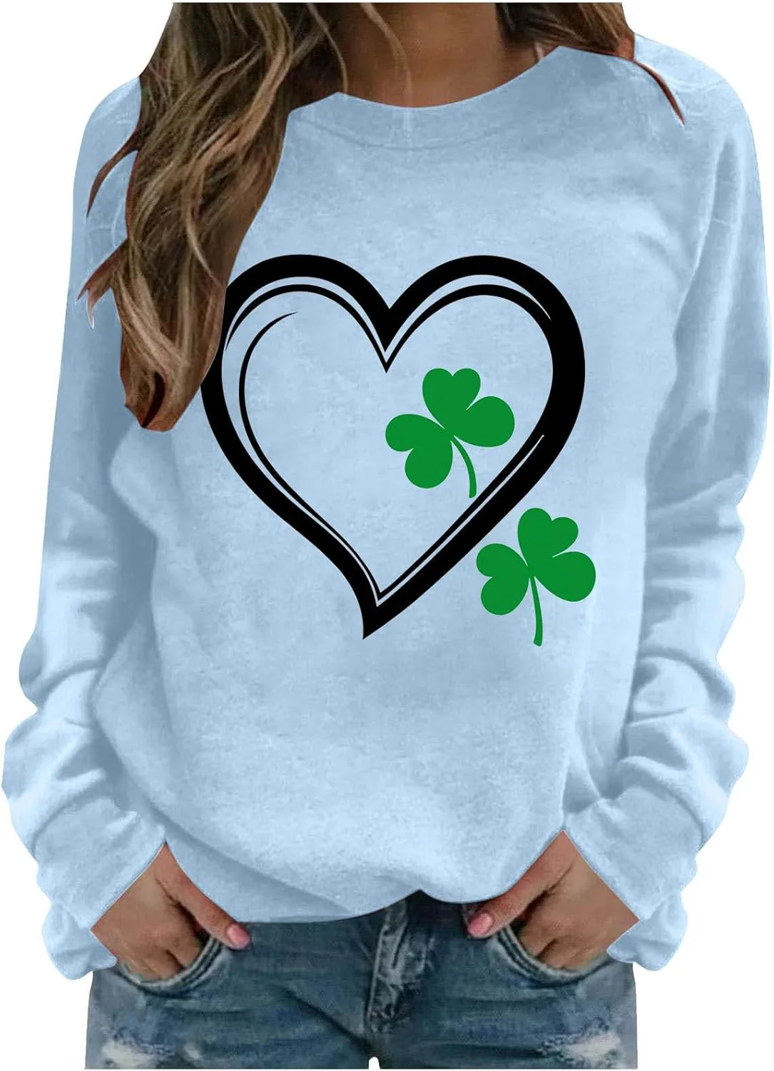 

Свитшот для женщин St. Patrick's Day с принтом клевера Lucky Leaf